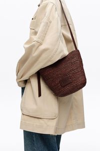 Small walnut raffia plaited bag