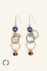 Ring earrings with natural pearls and crystals