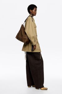 Large dark khaki waxed gabardine Carlino bag