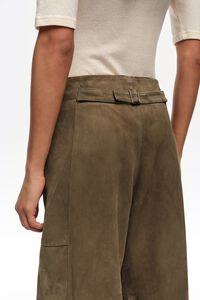 Dark olive suede barrel trousers