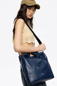 Medium blue leather Paper bag