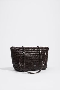 Large dark brown plaited leather shopper bag