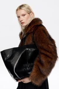 Large black leather shopper bag