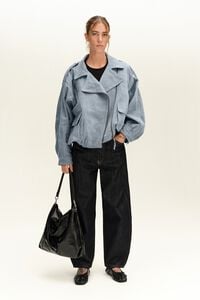 Light blue leather double-breasted jacket