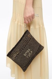 Medium chocolate raffia-effect handbag