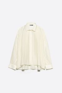 Ivory striped band-collar shirt