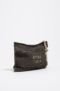 Medium chocolate raffia-effect handbag