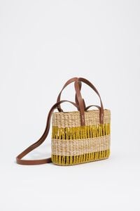 Small mustard raffia basket bag