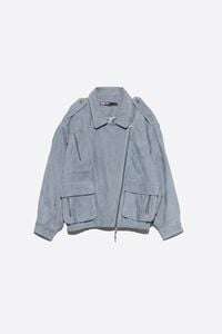 Light blue suede double-breasted jacket