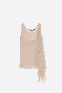 Sand strappy top with frayed edge strips