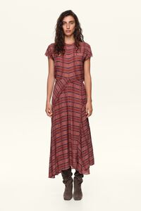 Garnet checked fluid dress with flare
