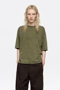 Green studded cotton T-shirt