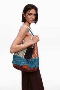 Medium multicolor plaited leather shoulder bag