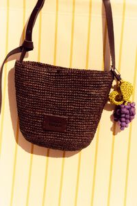 Small walnut raffia plaited bag