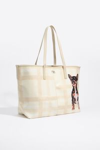 Large ivory Tartan shopper bag
