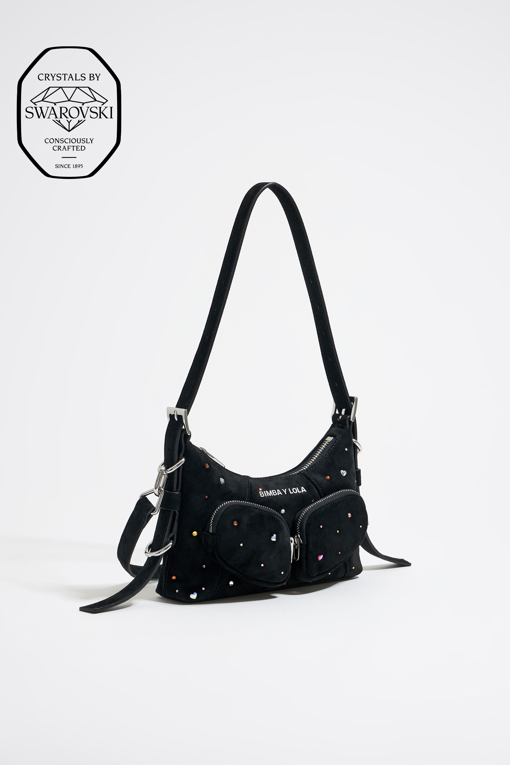 Mini black leather Swarovski Pocket slouch bag
