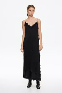 Black satin dress with lace