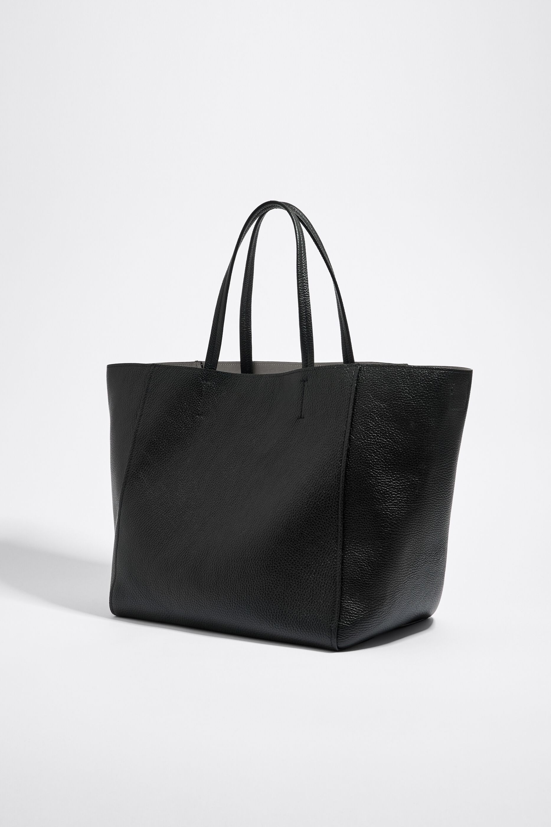 Large black leather shopper bag