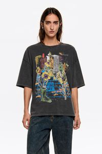 Washed black city logo T-shirt