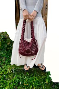 Dark cherry leather plaited medium bag