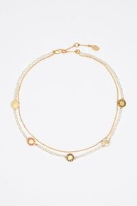 Multicolor chain and pearls logo necklace