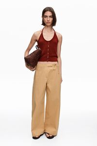Ochre striped ankle-length barrel trousers