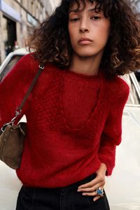Red mohair sweater with overlay top