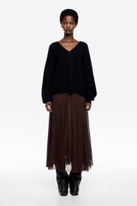 Brown flared midi skirt