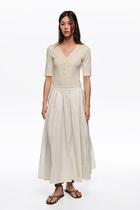 Ivory striped A-line skirt