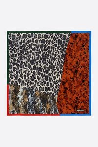 Brown animal print patchwork scarf with contrast borders