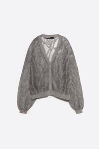 Gray melange mohair openwork cardigan