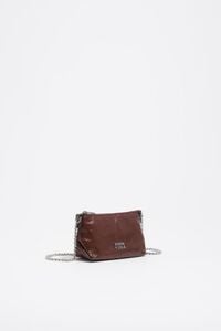 Mocha micro shiny leather crossbody bag