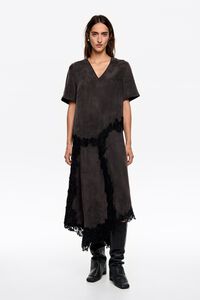 Washed black lace V-neck dress