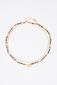 Gold heart and stones double necklace