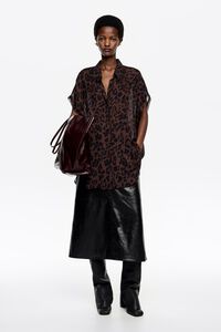 Flowy batwing shirt Leopard Big dark brown
