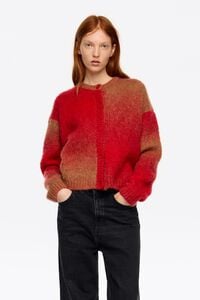 Red alpaca balloon cardigan