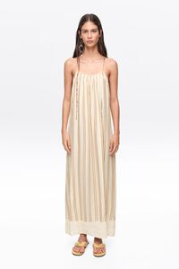 Sand striped linen dress with thin straps