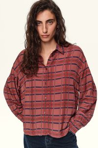 Garnet checked boxy fluid shirt