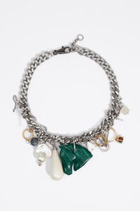 Charm necklace with rings, pearls and horse