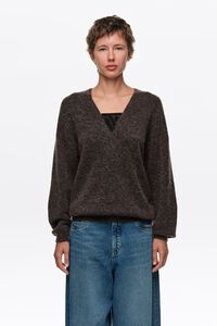 Dark taupe mohair V-neckline sweater