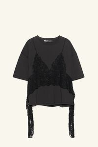 Faded black T-shirt top with lace overlay