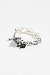 silver-tone chain and pearl heart logo bracelet