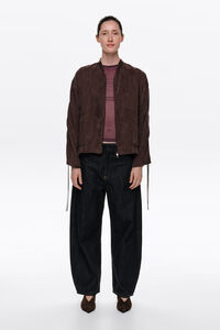 Washed brown fluid bomber jacket