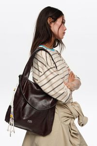 Large coffee leather Paper shoulder bag