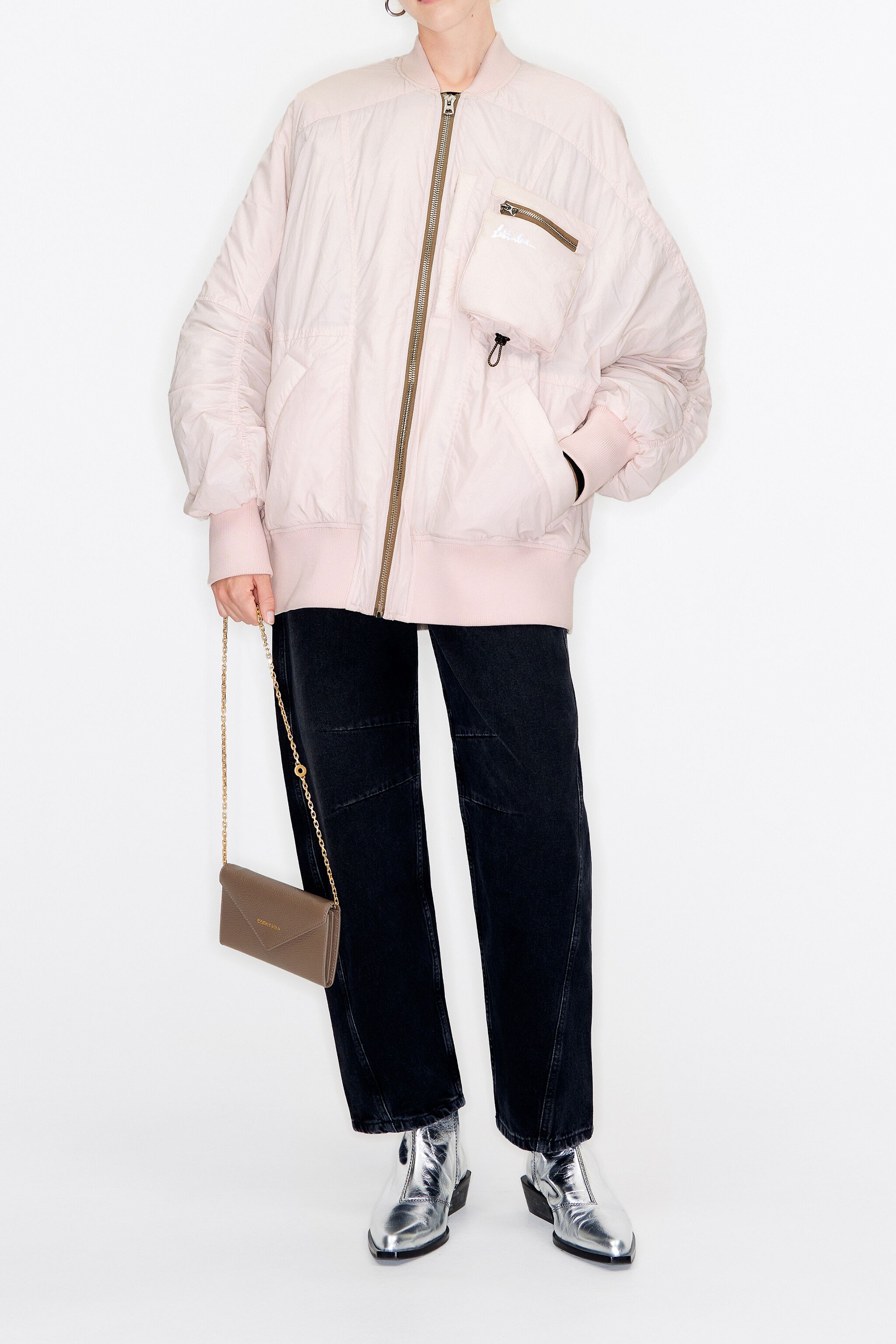 Light pink quilted bomber jacket