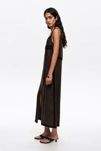 Washed black A-line dress with buttons and lace