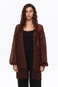 Long brown fringed cardigan