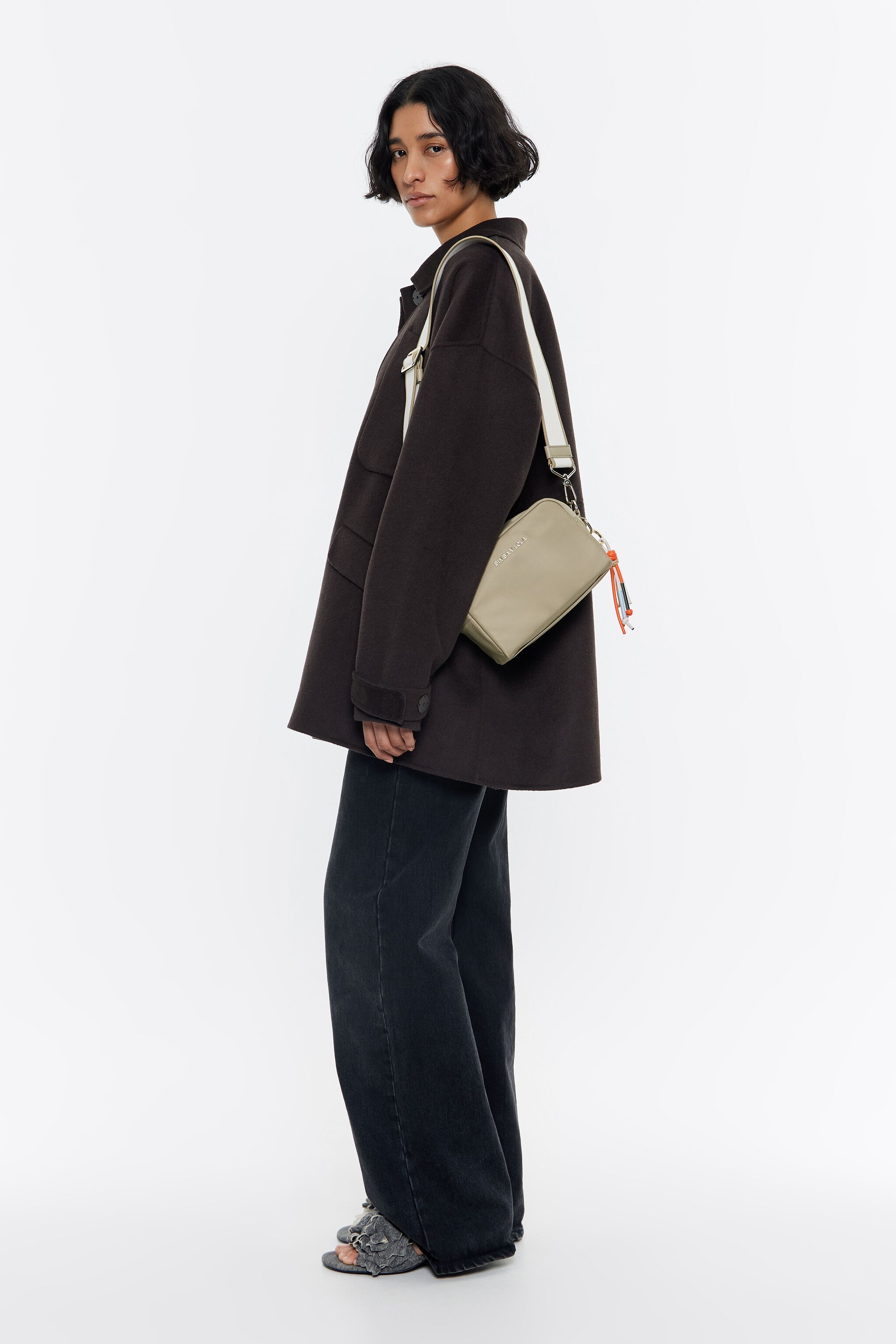 Small light khaki nylon crossbody bag