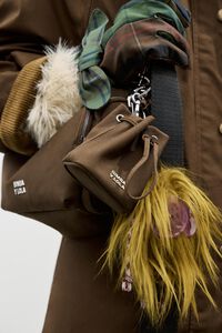 Mini dark khaki waxed gabardine bucket make-up case