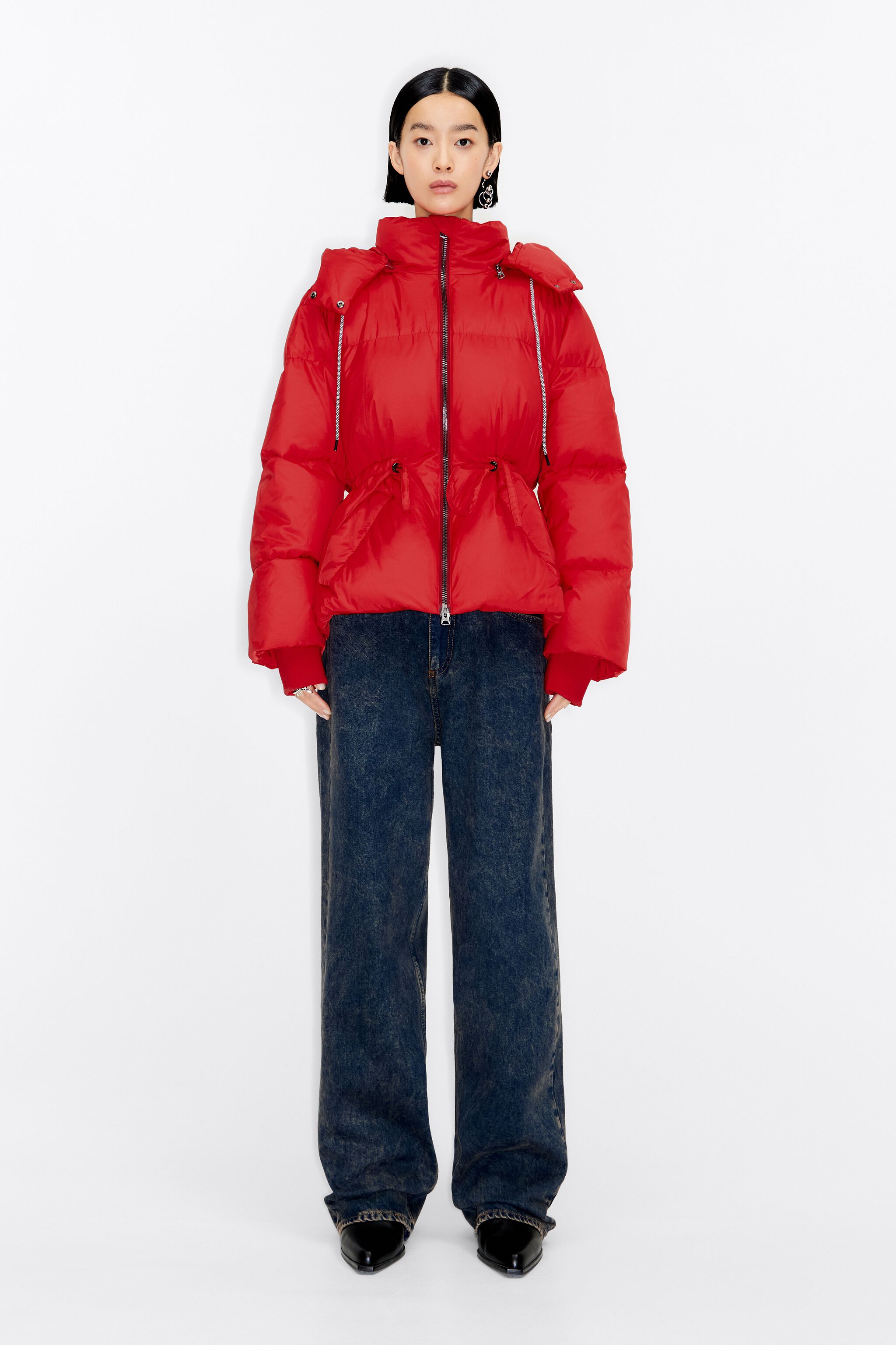 Red puffa coat sale